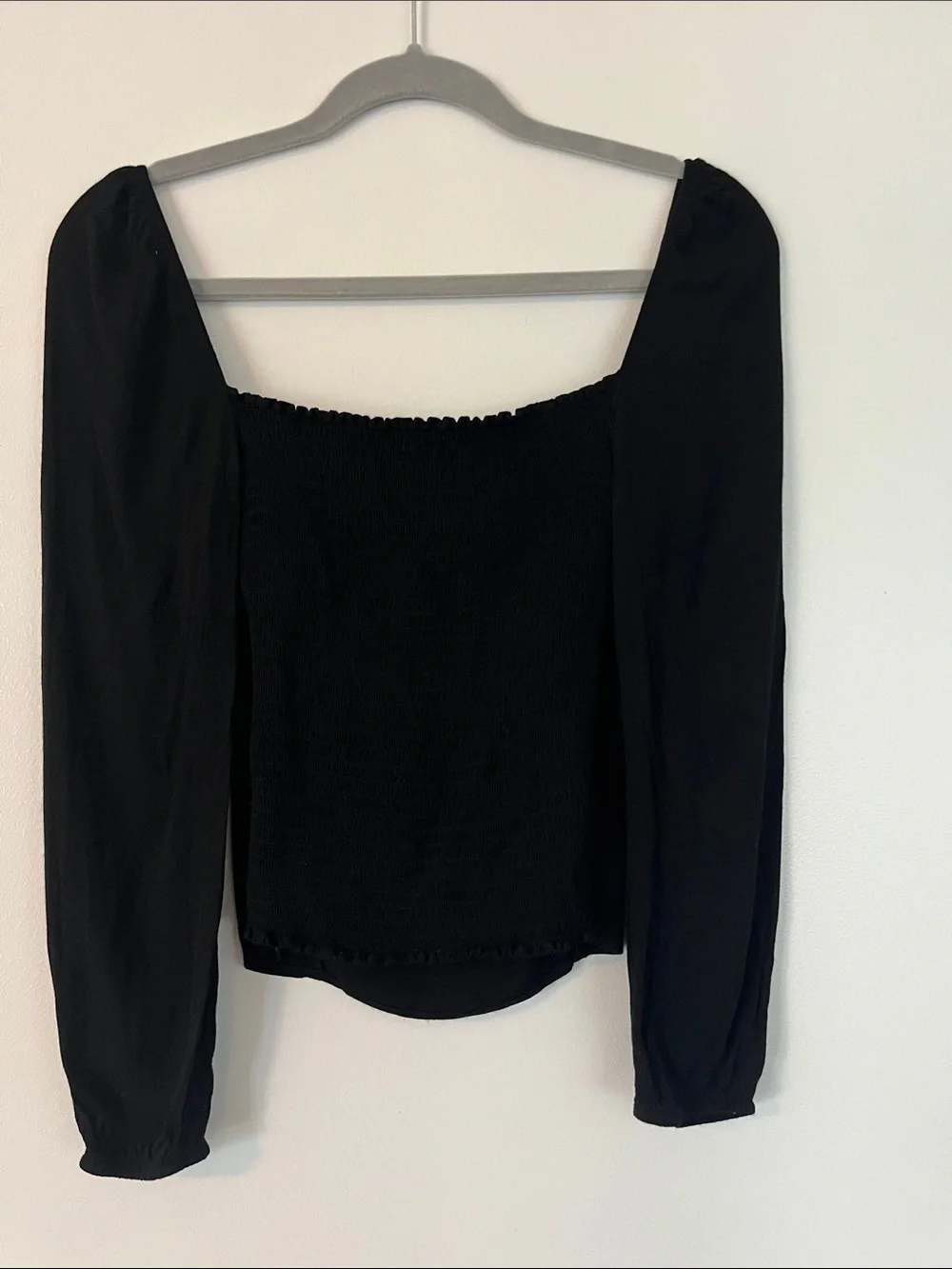 Reformation Black Square Neck Long Sleeve Blouse